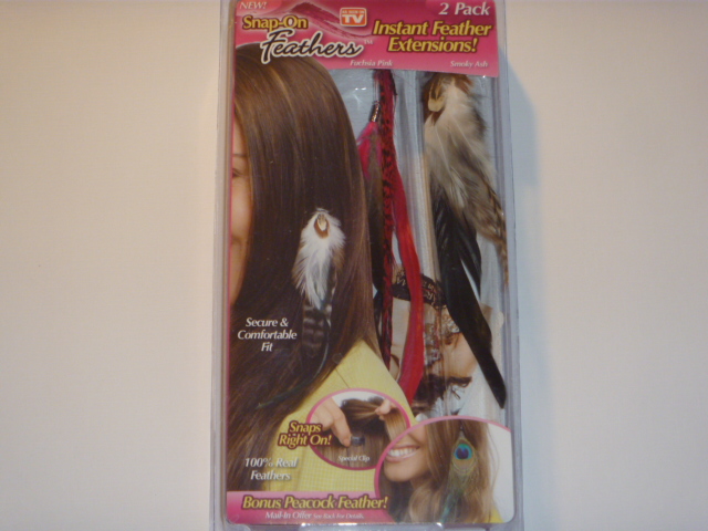 TeleBrands Snap-On Feather 2 Pack Instant Feather Extentions Fuchsia Pink & Smoky Ash