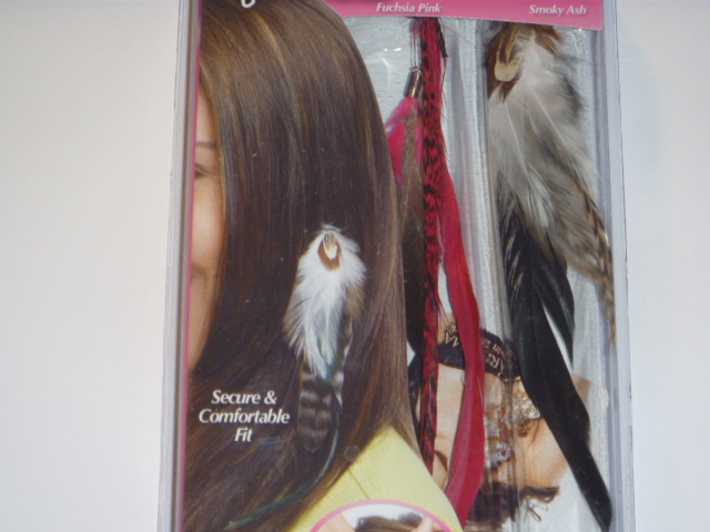 TeleBrands Snap-On Feather 2 Pack Instant Feather Extentions Fuchsia Pink & Smoky Ash