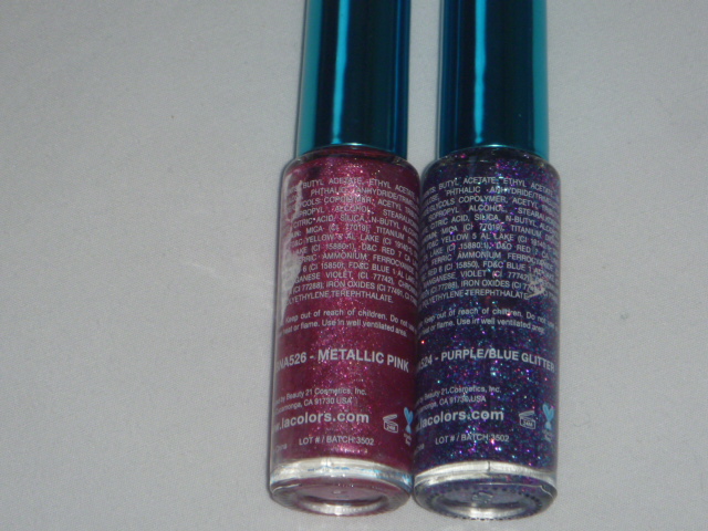 LA Colors Art Deco Nail Polish Metallic Pink & Purple Blue Glitter 0.25 oz